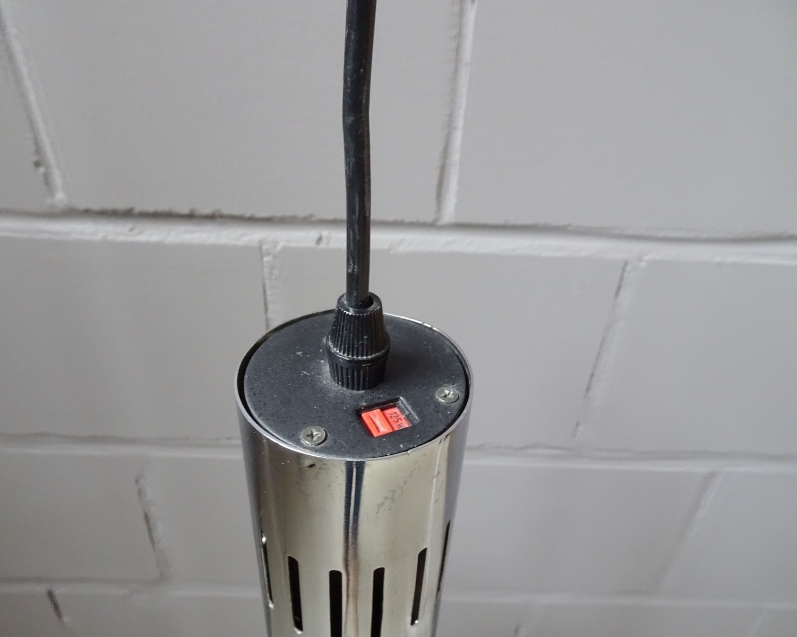 Large Industrial Pendant Lamp Made Of Metal And Chrome With Black Shrink Lacquer, Ball Lamp 1960s photo vinterior