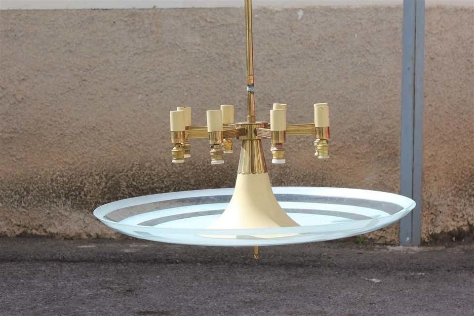 Flying Saucer Chandelier In Concave Glass And Brass Gold Midcentury, Italian photo Lighting