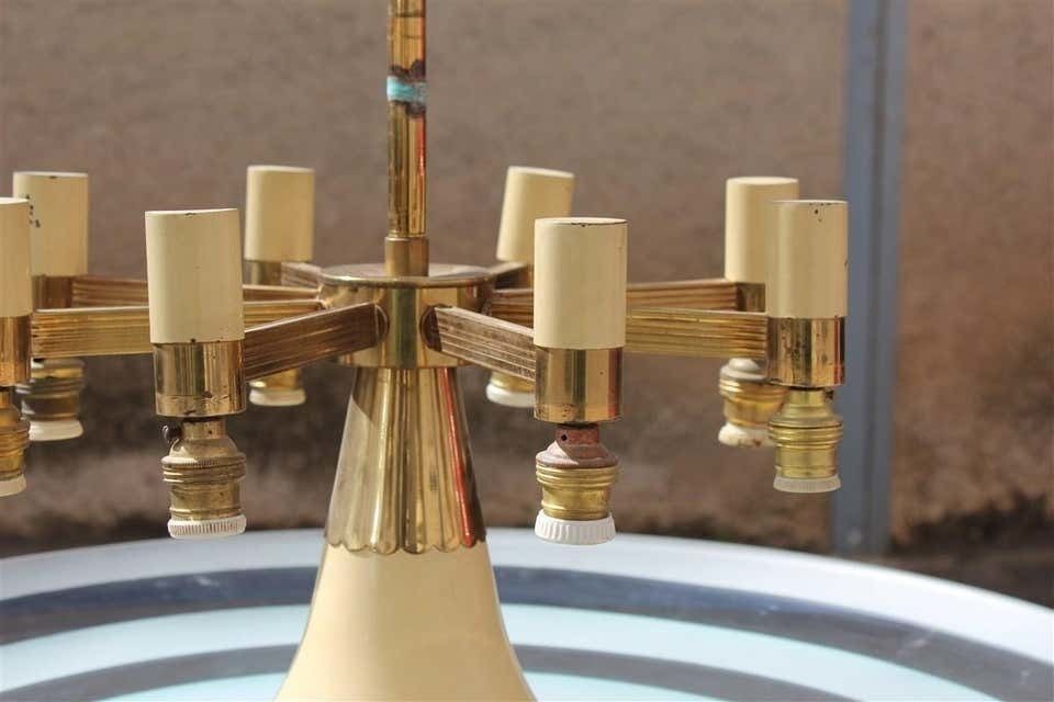 Flying Saucer Chandelier In Concave Glass And Brass Gold Midcentury, Italian photo vintage