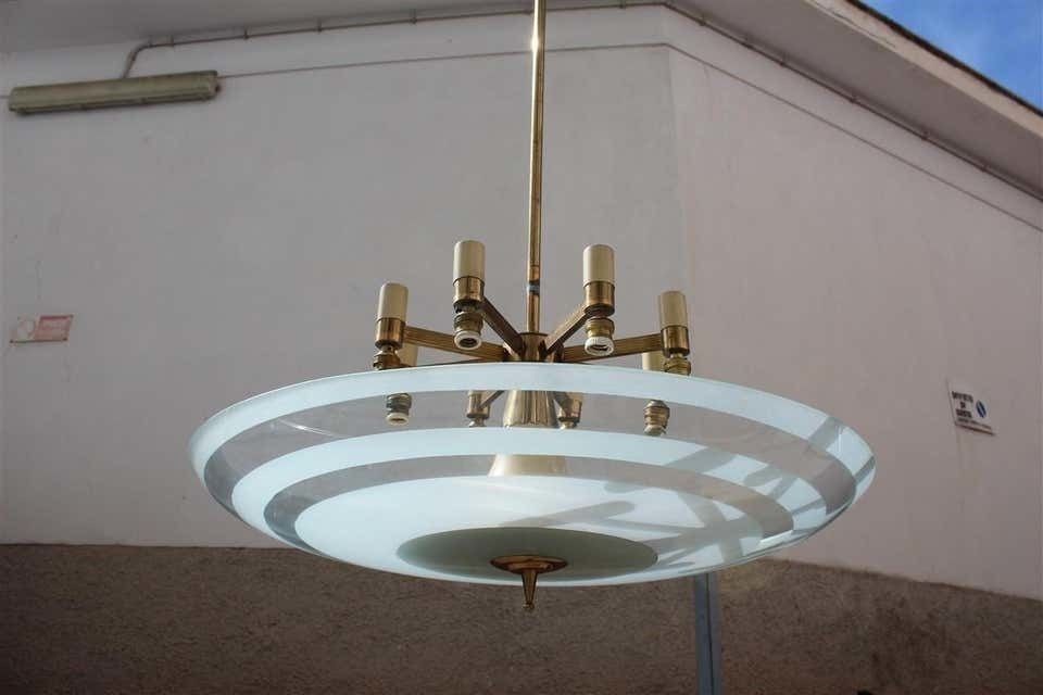 Lighting Flying Saucer Chandelier In Concave Glass And Brass Gold Midcentury, Italian photo
