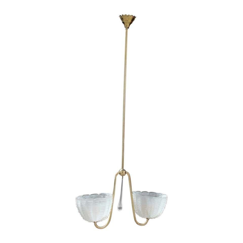 Midcentury Italian Chandelier Curved Brass Murano Cup Satin Gold Barovier