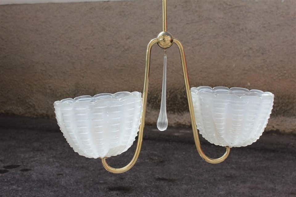 Midcentury Italian Chandelier Curved Brass Murano Cup Satin Gold Barovier photo furniture
