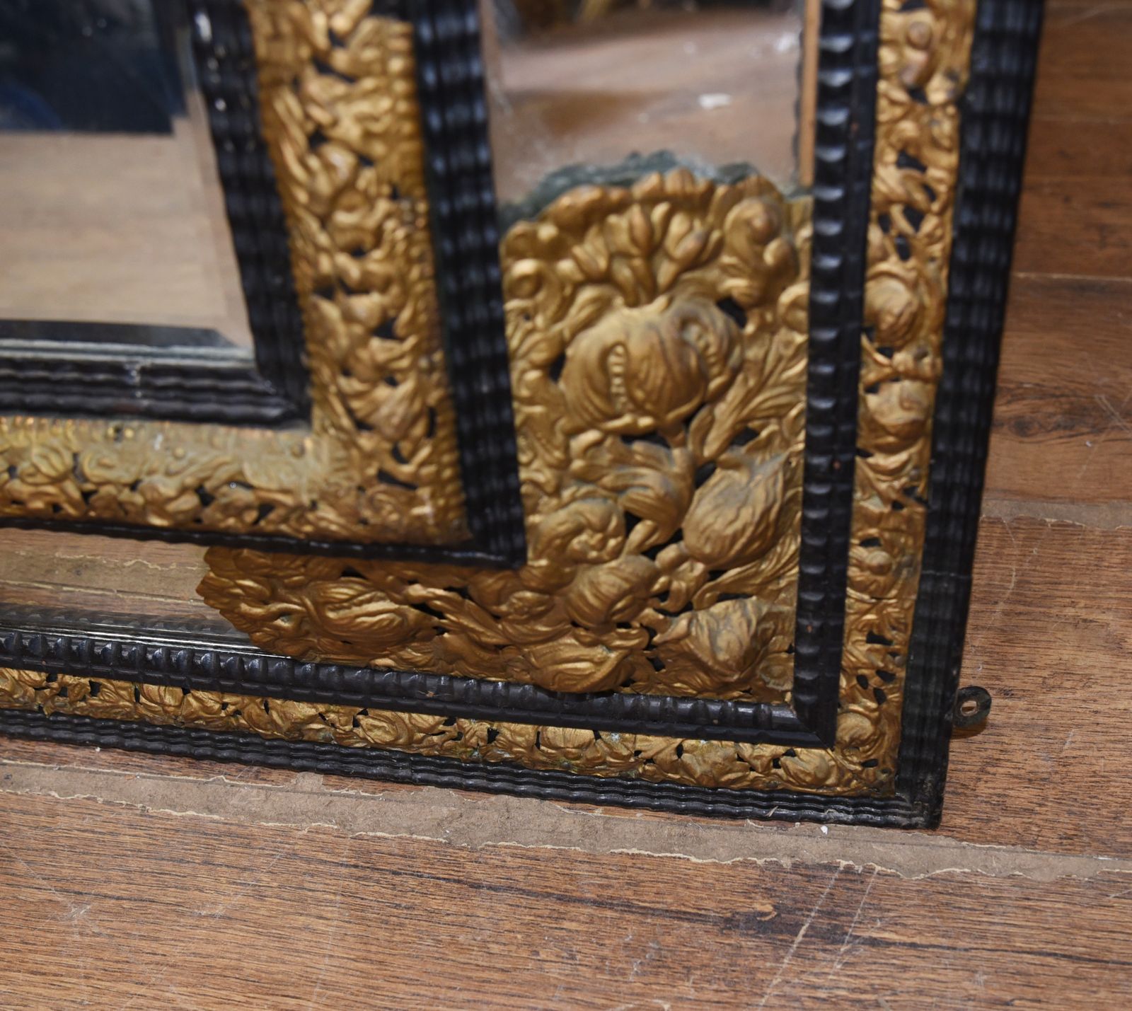 Antique French Cushion Mirror Metal Mounts Circa 1880 photo vinterior