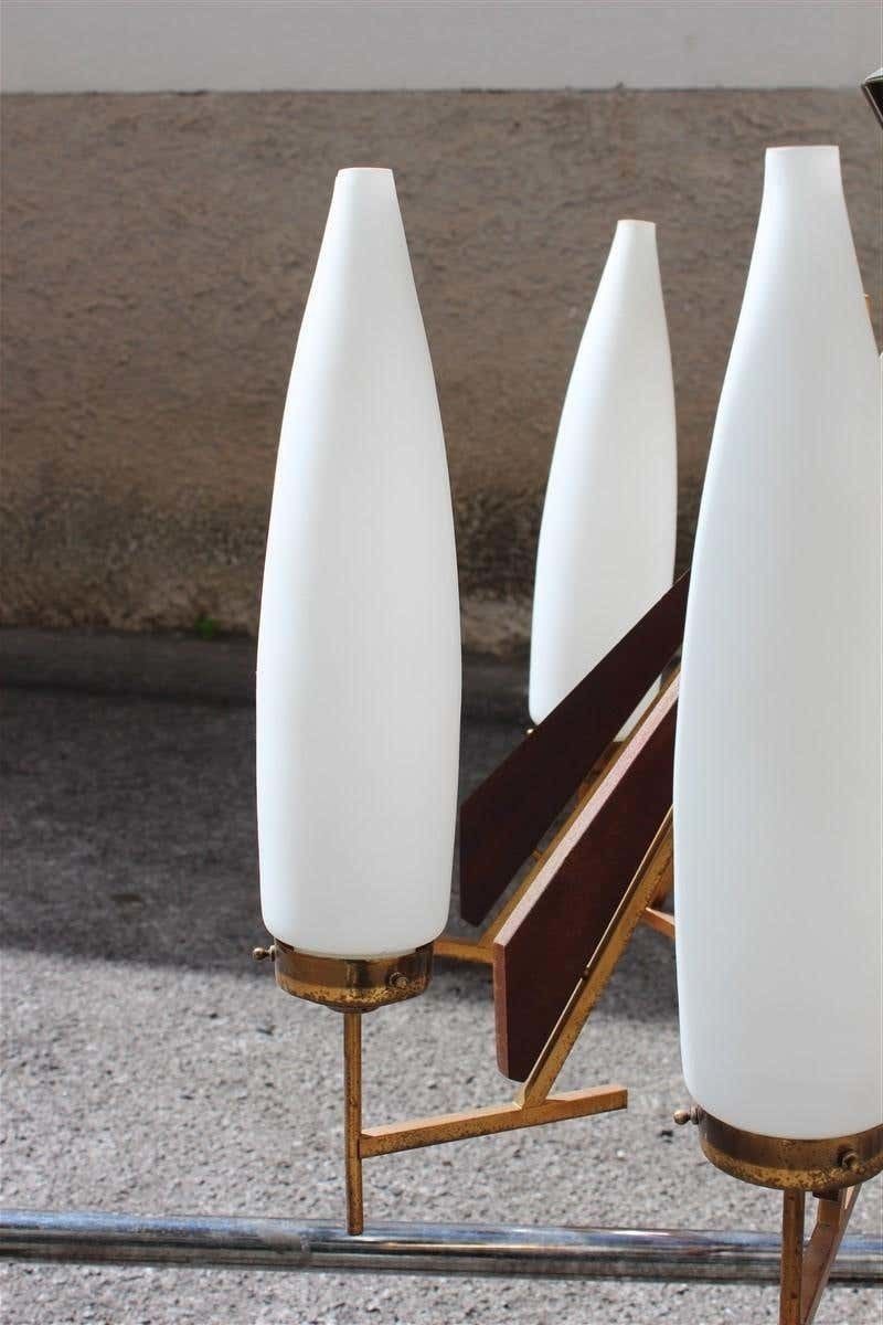 Great Round Midcentury Chandelier Brass Teak Wood White Glass Esperia Design photo buy