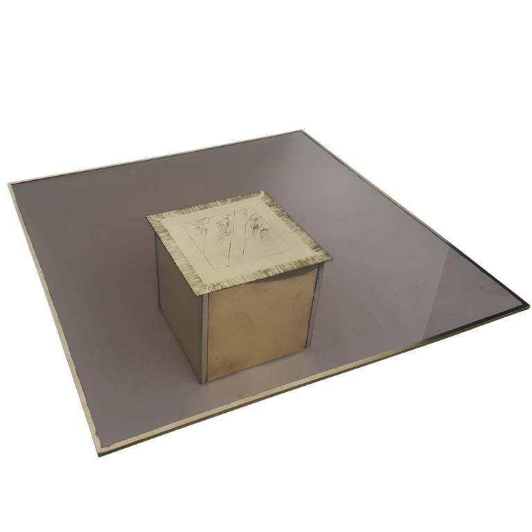 Etched Coffee Table In Massive Brass In The Style Off Maison Jansen