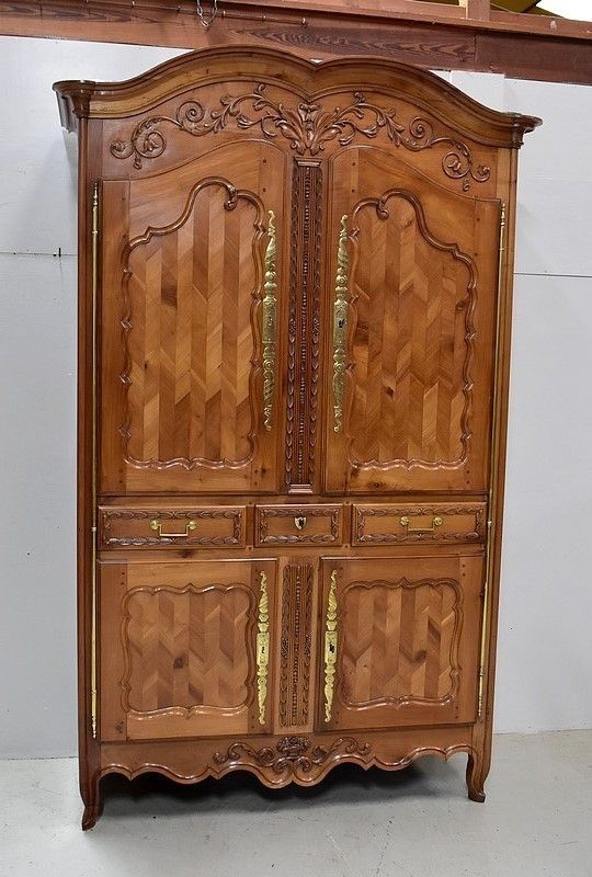 Four Doors Regional Cabinet, In Blond Cherry, Louis XV Period   1810/1820