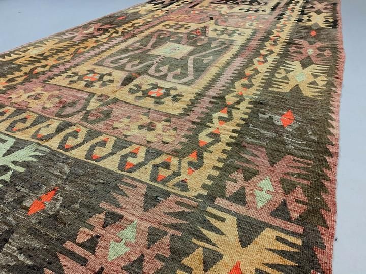 Vintage Turkish Kilim 350x140 Cm Wool Kelim Rug Large photo vintage