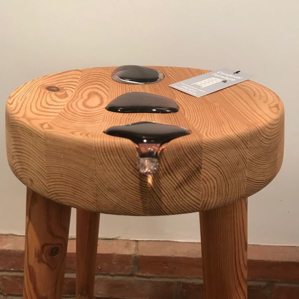 Unique Upcycled Painters Stool Accented With 3 Glass 'Pebbles'