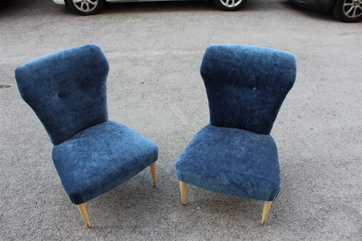 Bedroom Pair Of Chairs Midcentury Italian Design Blue Fabric White Feet photo 1962.0