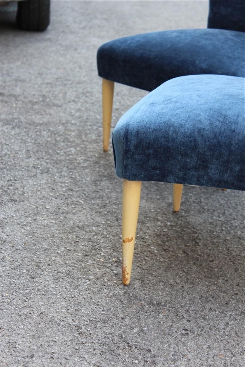 Bedroom Pair Of Chairs Midcentury Italian Design Blue Fabric White Feet photo vintage