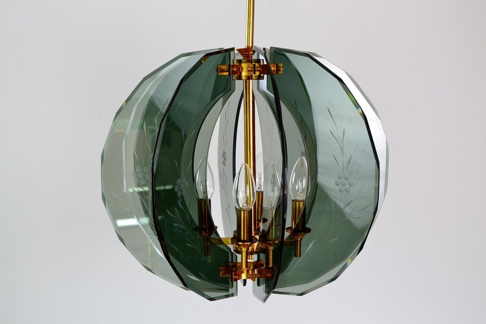 Italian Mid Century Brass And Cut Glass Chandelier, 1960s photo for sale