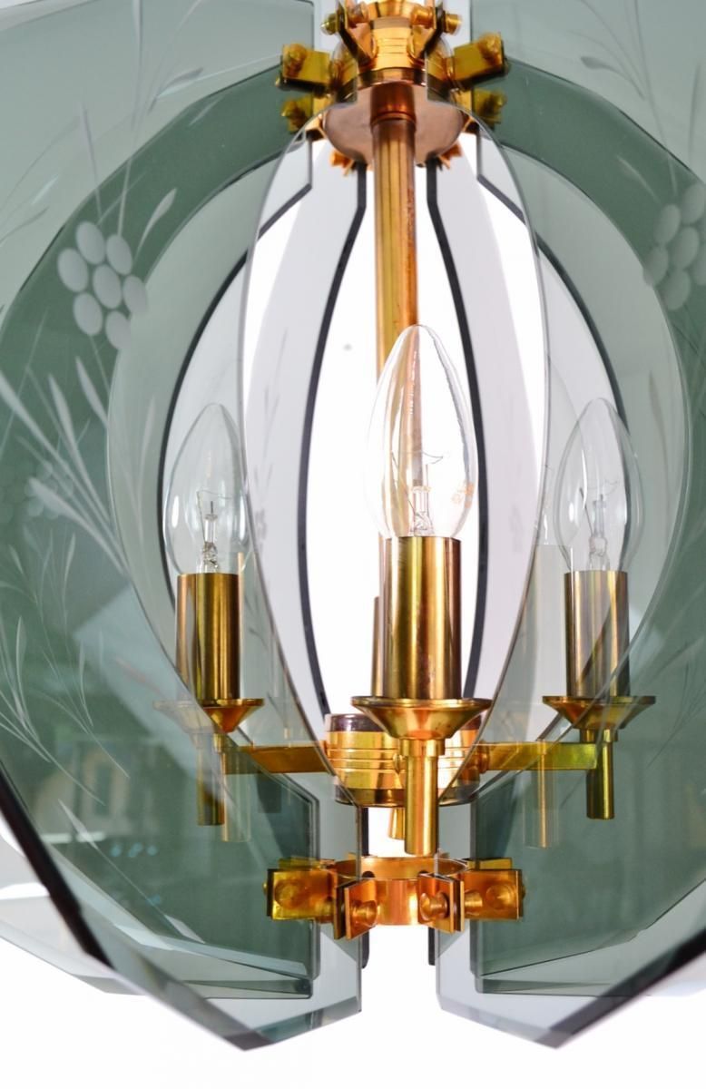Italian Mid Century Brass And Cut Glass Chandelier, 1960s photo Lighting