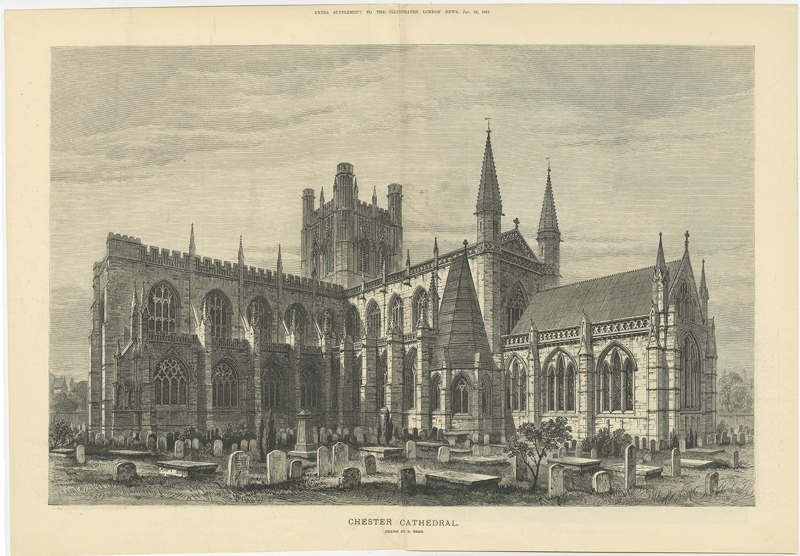 Antique Print Of Chester Cathedral From The Illustrated London News (1881)