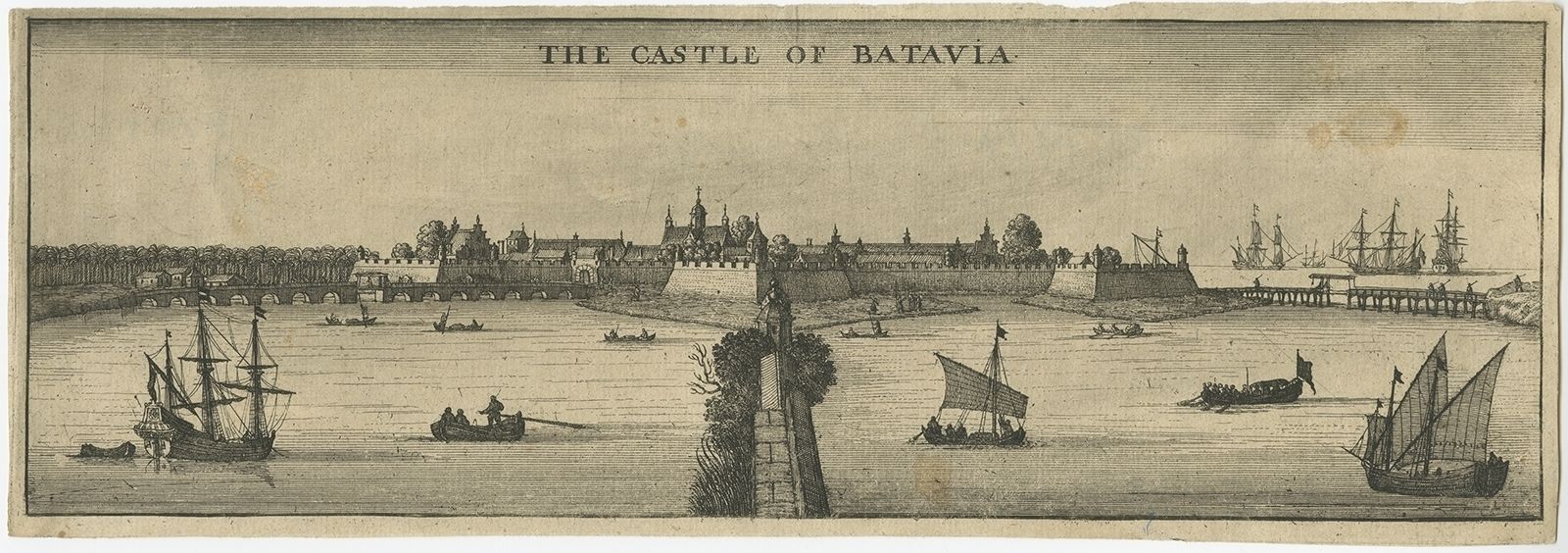 Antique Print Of The Castle Of Batavia By Nieuhof (1669)