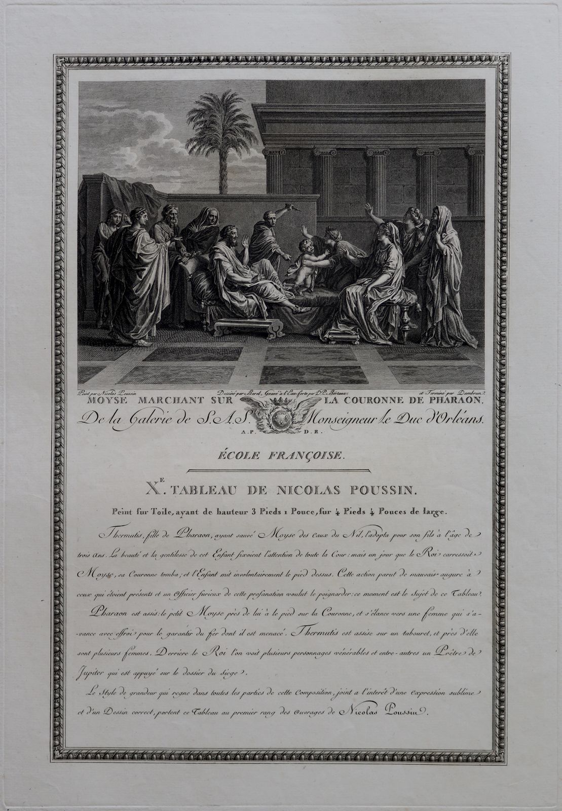 Engraving    "Moyse Marchant Sur La Couronne De Pharaon" From The Gallery Of S.A.S. Monseigneur Duke Of Orleans photo for sale