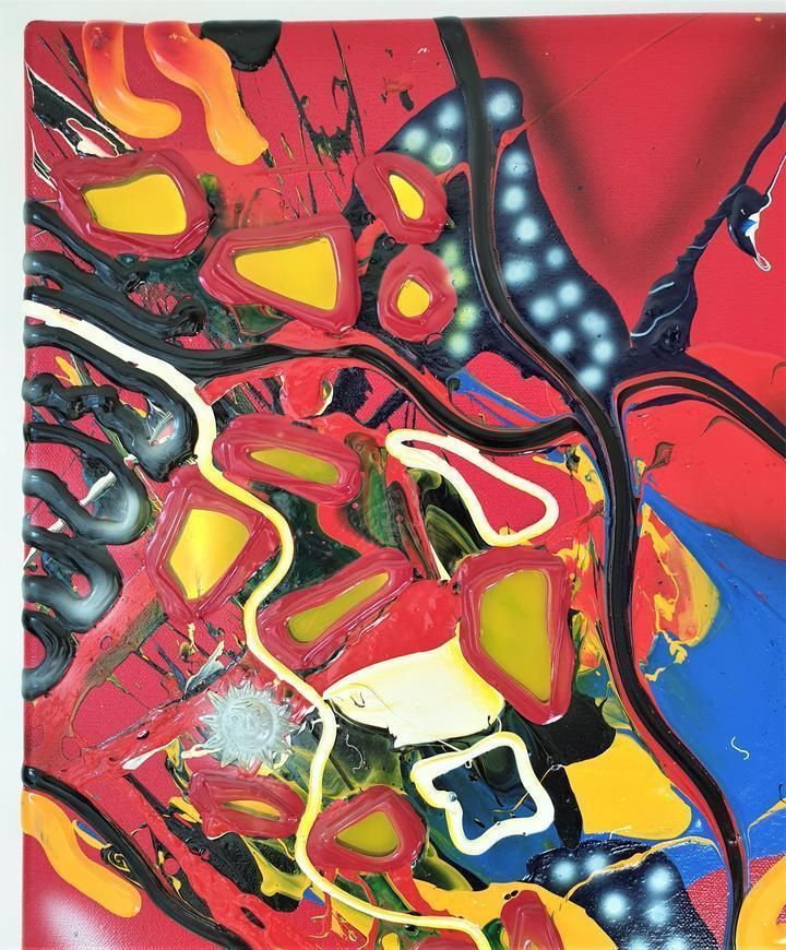 1996 Atelier Mic Mac By Bea Schröder, Striking Pictographic Abstract Painting In Red | Signed, Dated photo 313.0