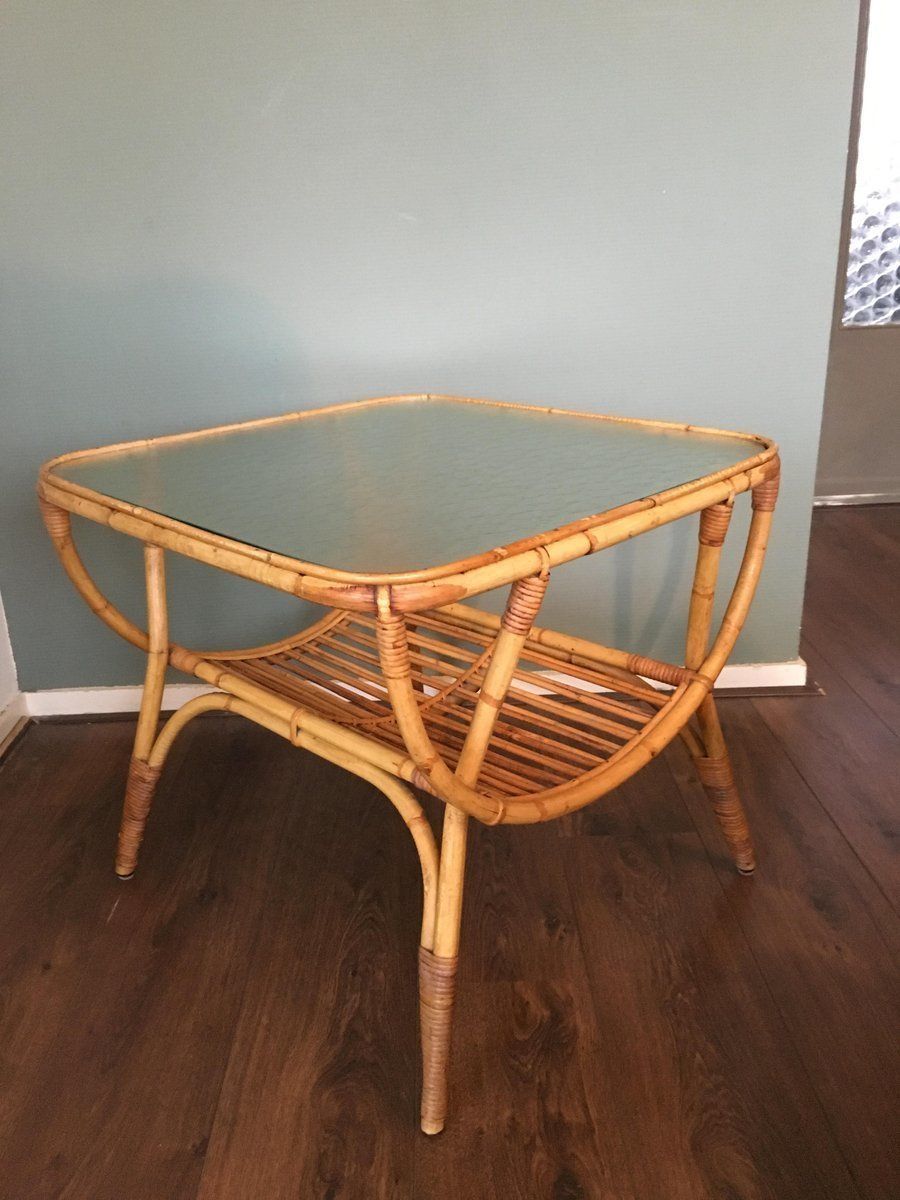 Rattan Side Table By Dirk Van Sliedrecht For Rohé Noordwolde, 1950s