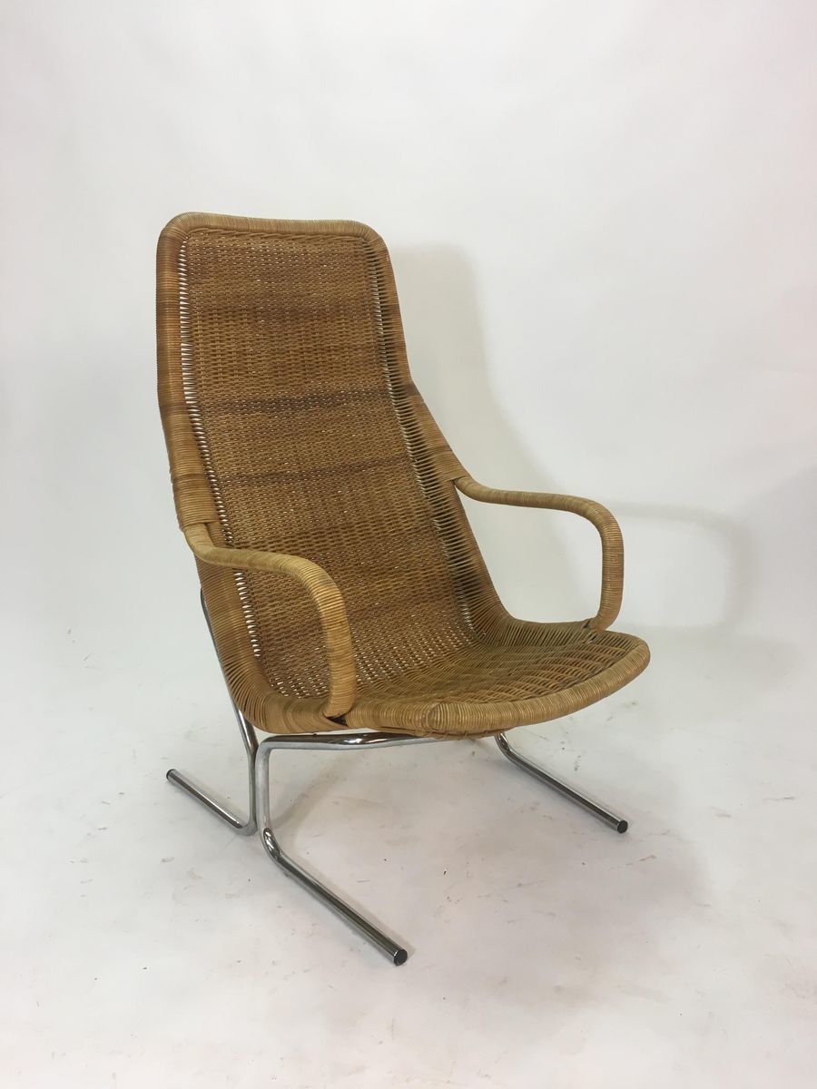 Rattan & Steel Lounge Chair By Dirk Van Sliedrecht, 1950s photo Furniture