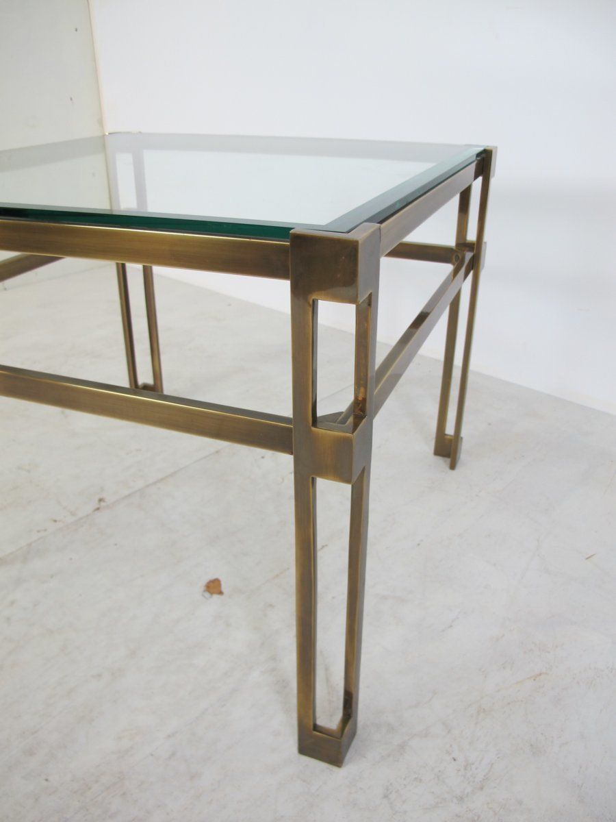 Regency Brass & Glass Side Table By Peter Ghyczy, 1970s photo vinterior