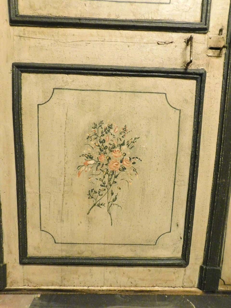 2 Antique Lacquered Doors With Frame, Green Beige Background Flowers, 1700 Italy photo buy