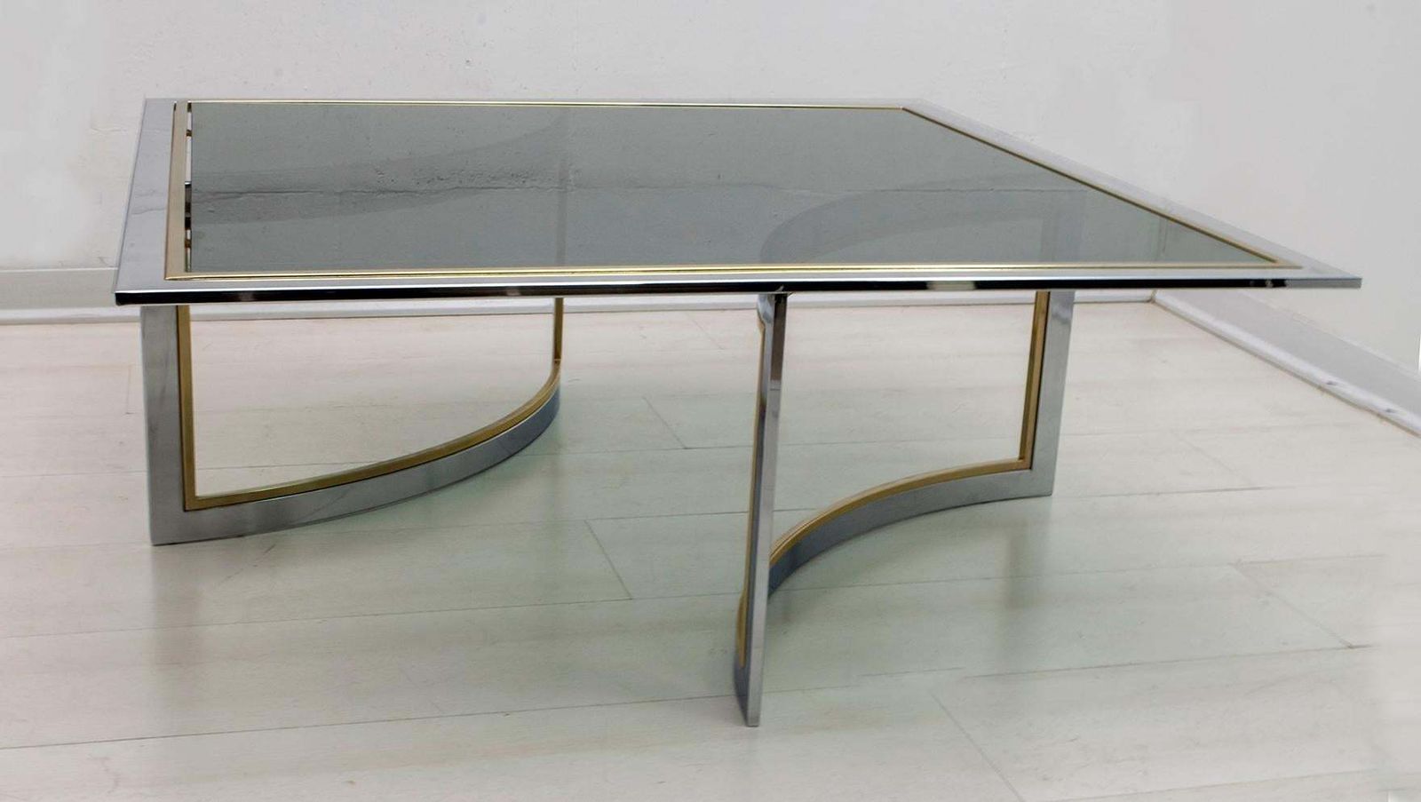 Romeo Rega Mid Century Modern Italian Chrome And Brass Coffee Table, 1970s photo furniture