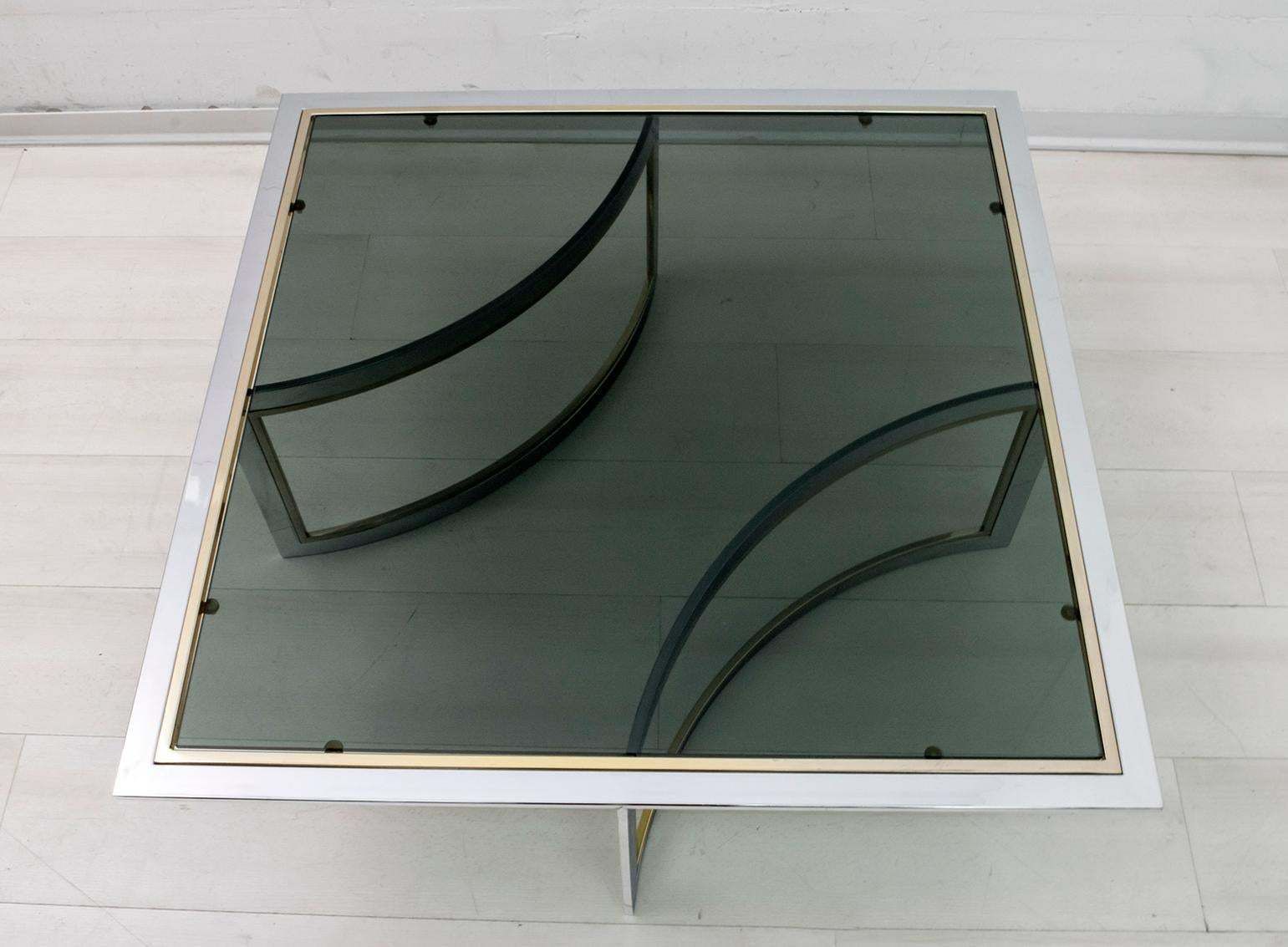 Romeo Rega Mid Century Modern Italian Chrome And Brass Coffee Table, 1970s photo vinterior