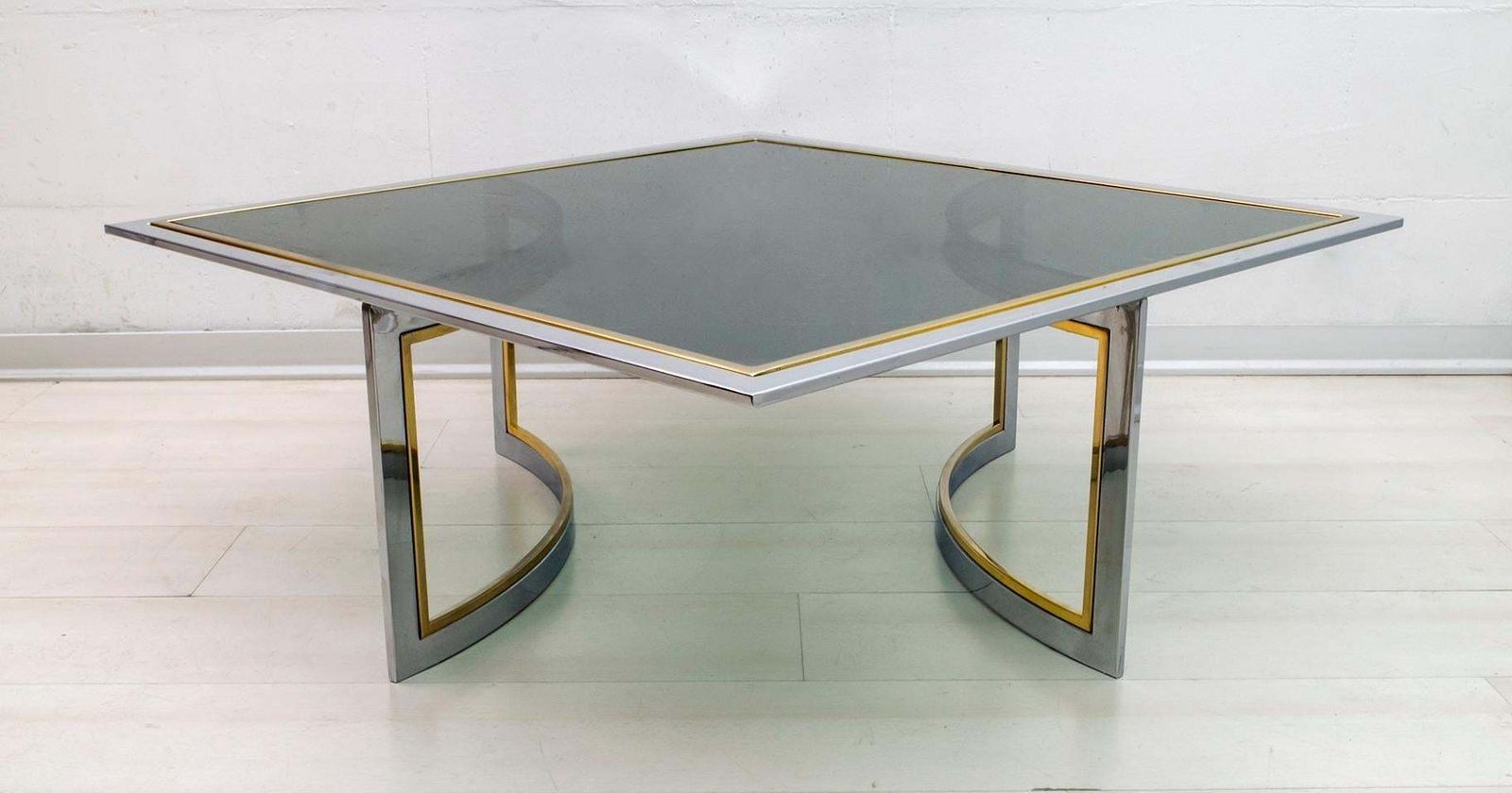 Romeo Rega Mid Century Modern Italian Chrome And Brass Coffee Table, 1970s photo vintage