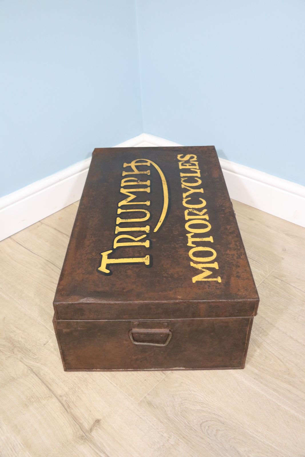 A Wonderfully Interesting Early 20th Century Vintage Weather Beaten Metal Trunk. photo furniture