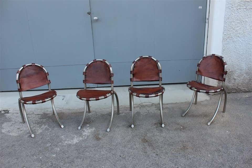 Silver Metal Chairs Studio Tetrark Medusa Calfskin 1960s Bazzani Made In Italy photo furniture