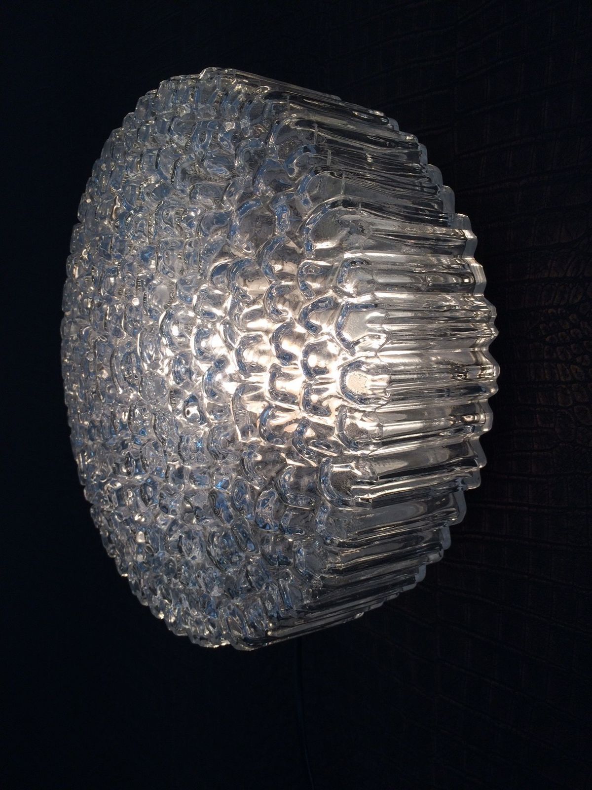 1960s Helena Tynell Ice Structure Glass Flush Mount Sconce Wall Lamp Glashütte Limburg Design photo 369.52