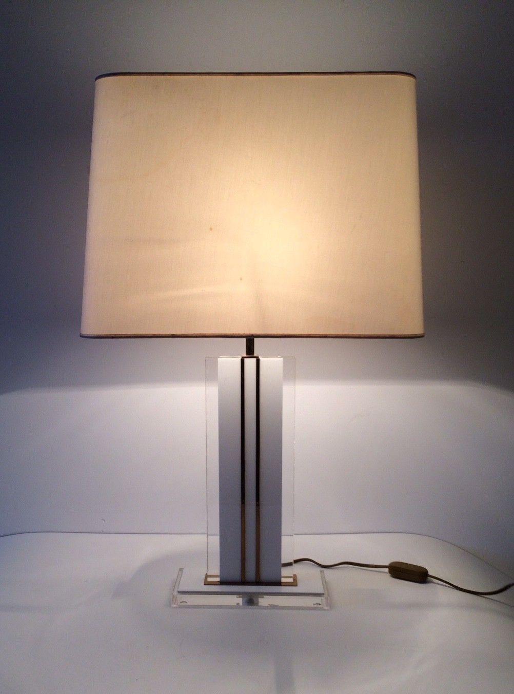 Midcentury Modern Design Lucite & Brass Table Lamp 1970s photo Lighting