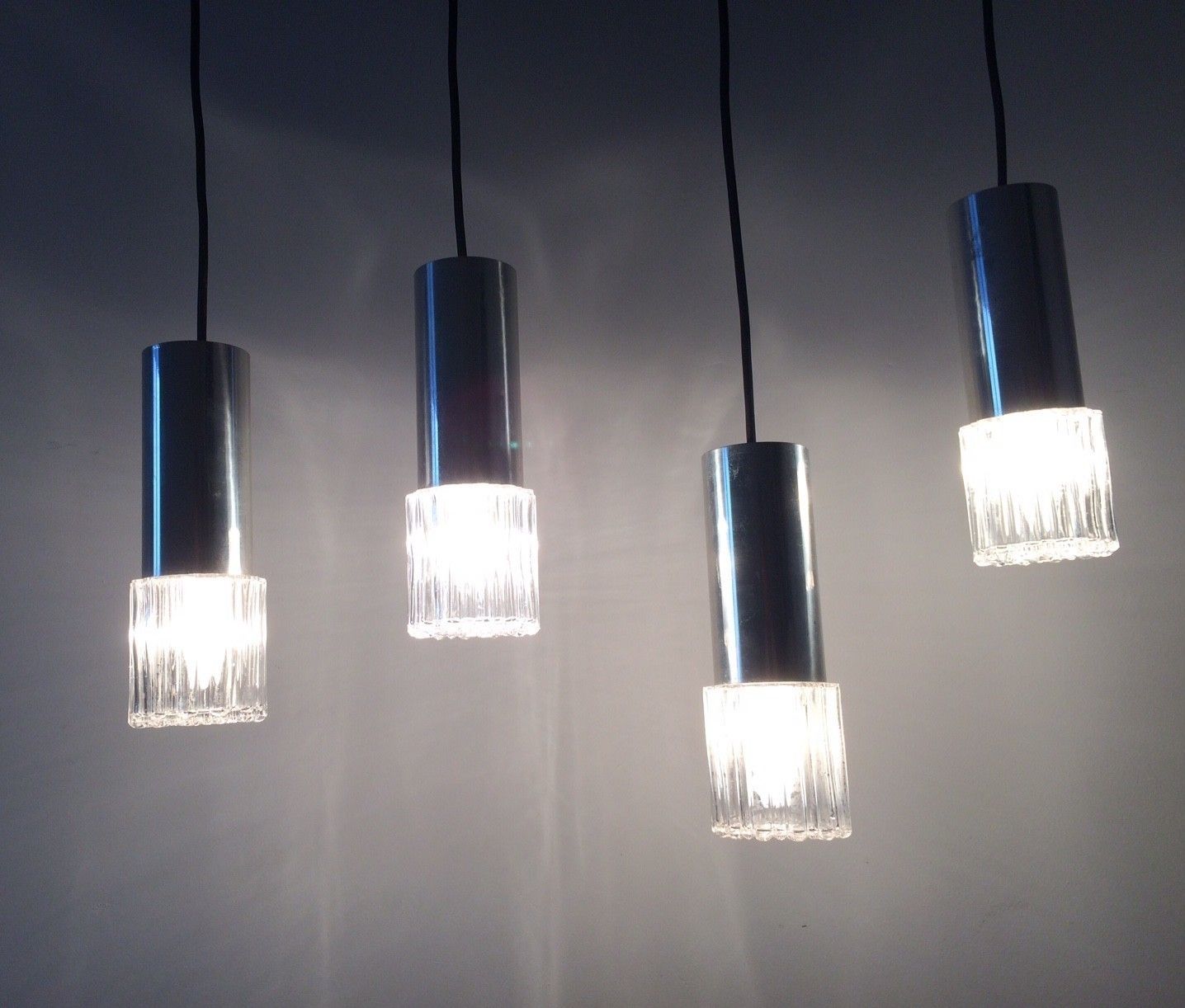 Kaiser Leuchten Design Glass & Metal Pendant Hanging Lamp By Helena Tynell, 1960s photo vinterior