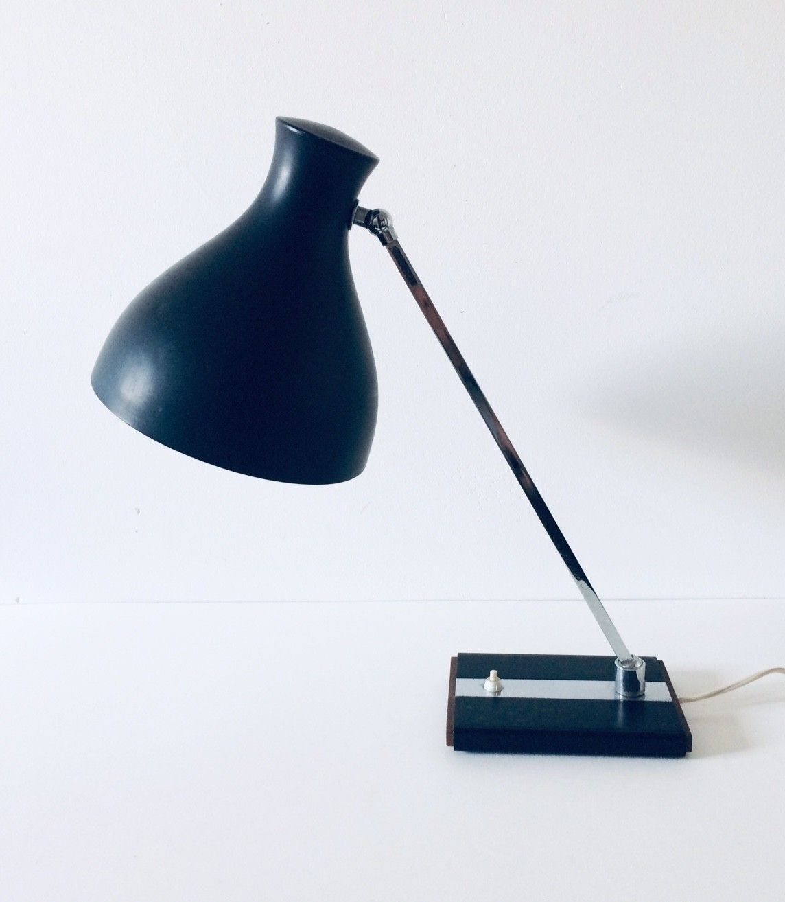 Design Bureaulamp Van Metaal, Chroom En Teak – Ca. Jaren 1960