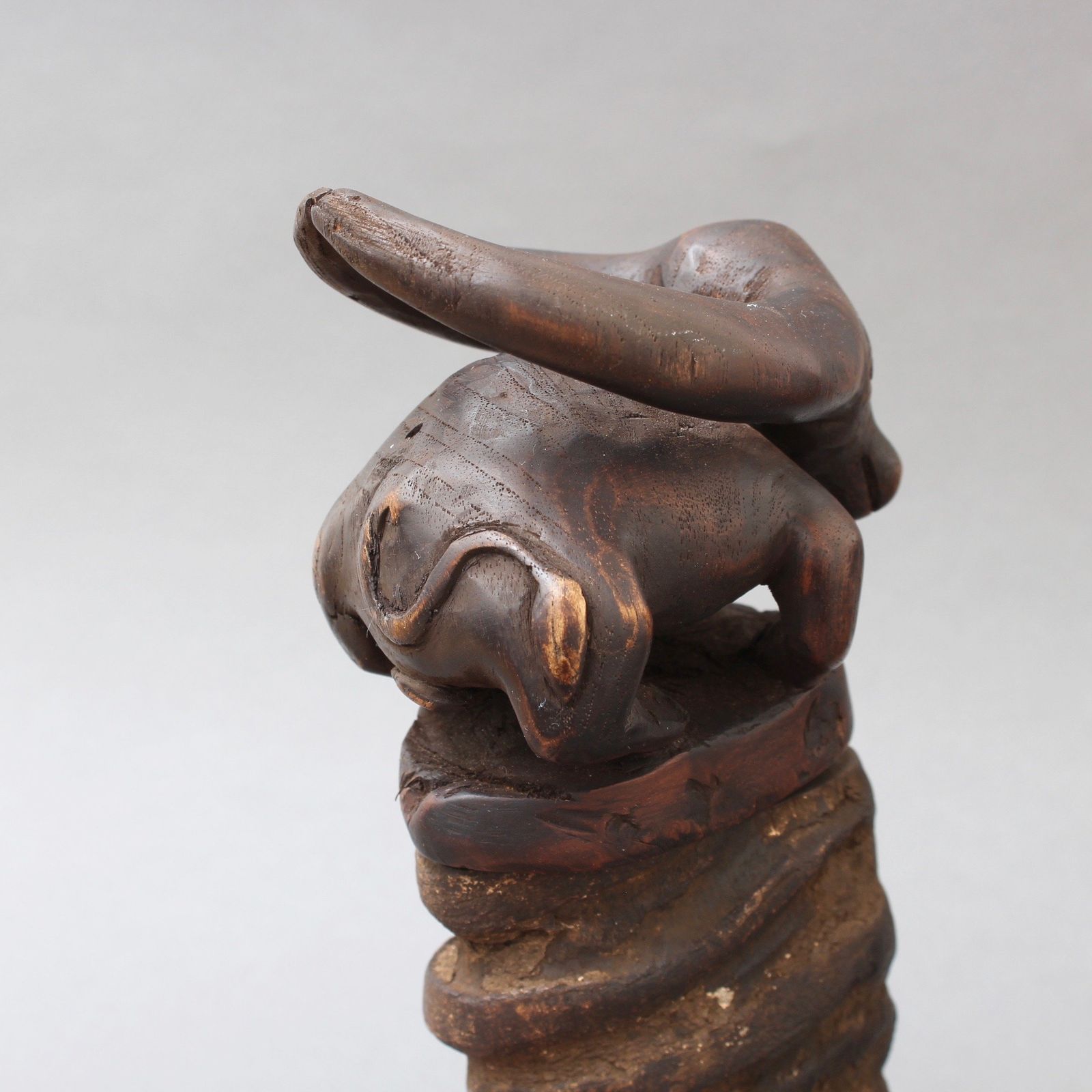 photo for sale Pair Of Water Buffalo Horn And Wood Lime Powder Holders For Betel Nut From Timor Island (Circa 1970s)
