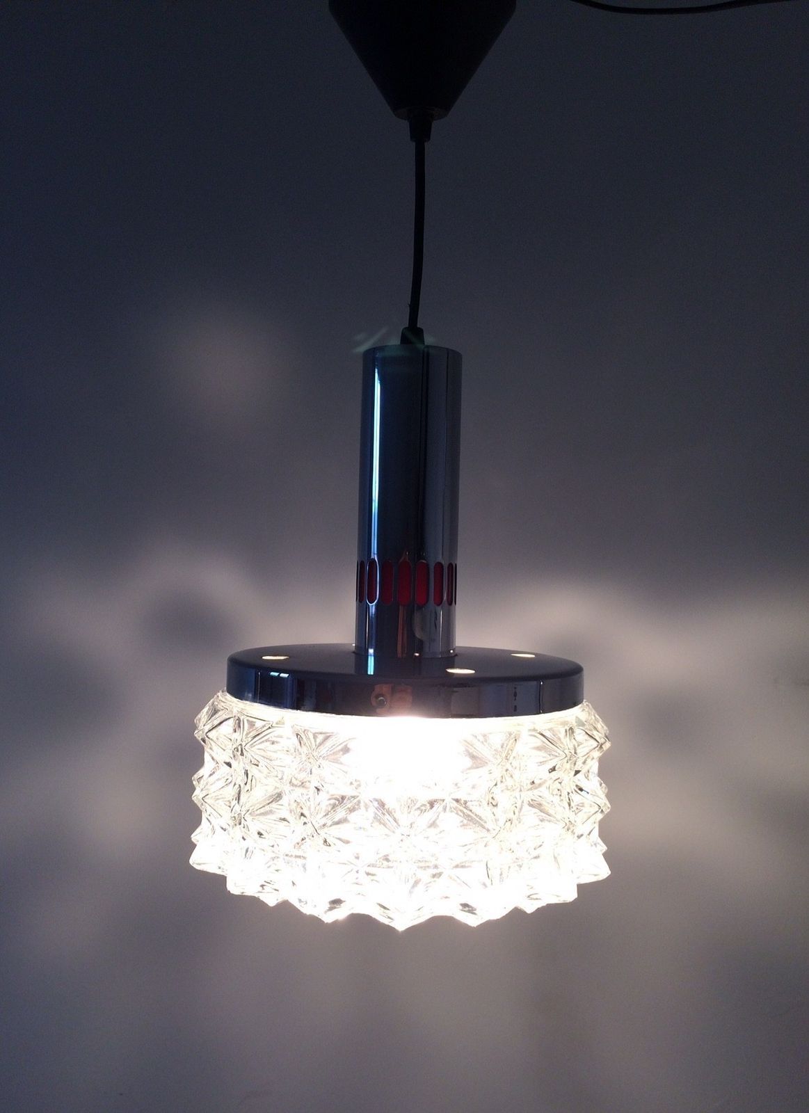 1960s Raak Design Glass Cristal Pendant Hanging Lamp photo vintage
