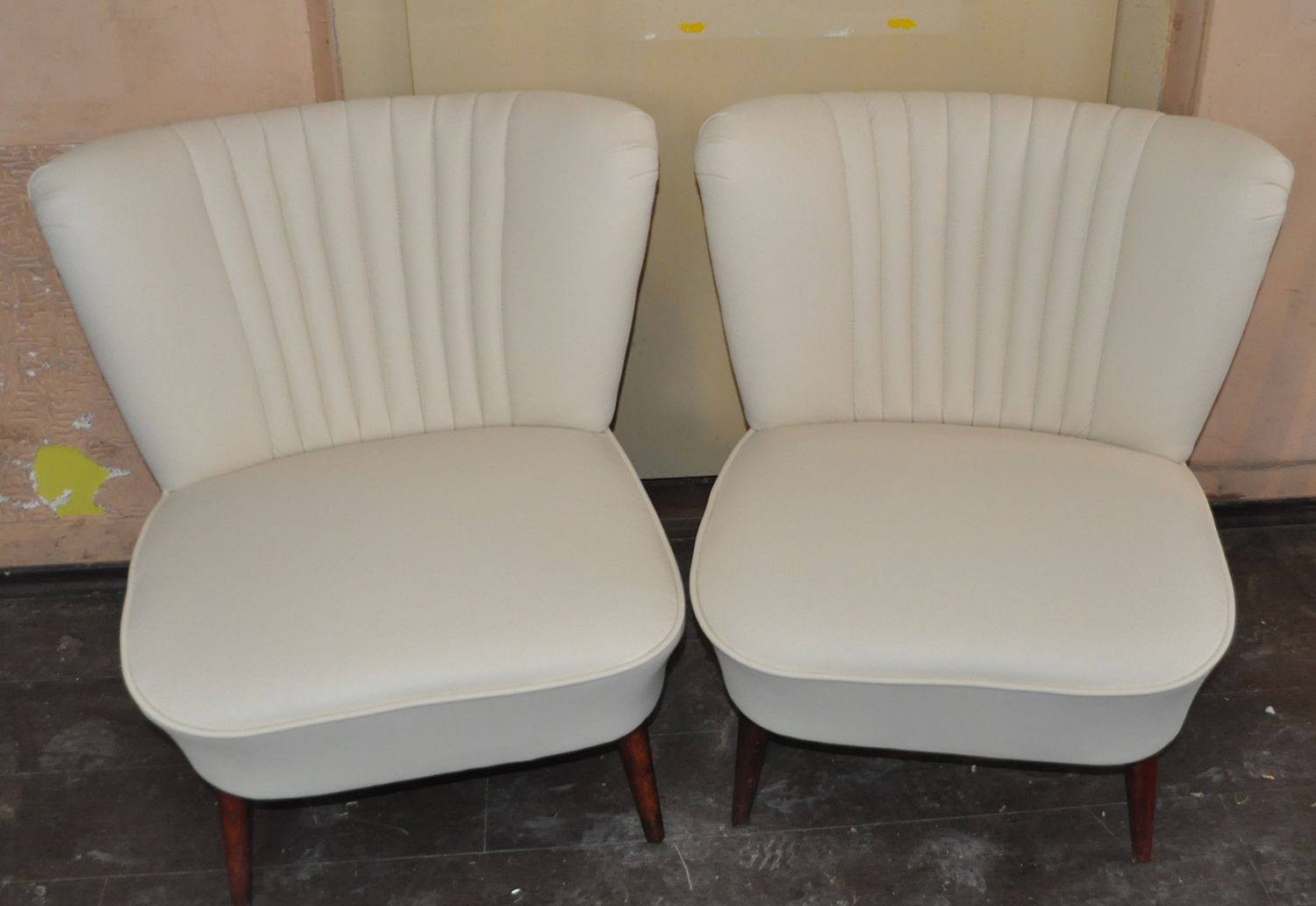 Pair Of Cocktail Chairs In Beige Faux Leather