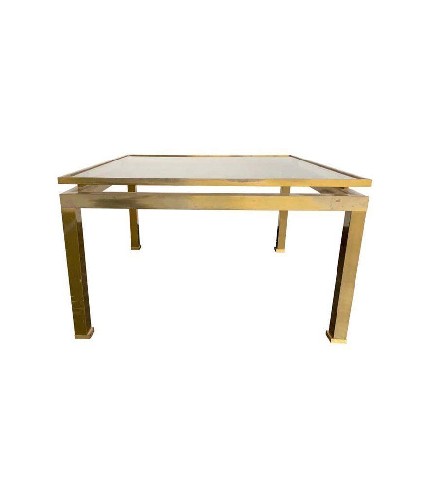 1970s Guy Lefevre Solid Brass Side Table With Smoked Glass Top photo furniture