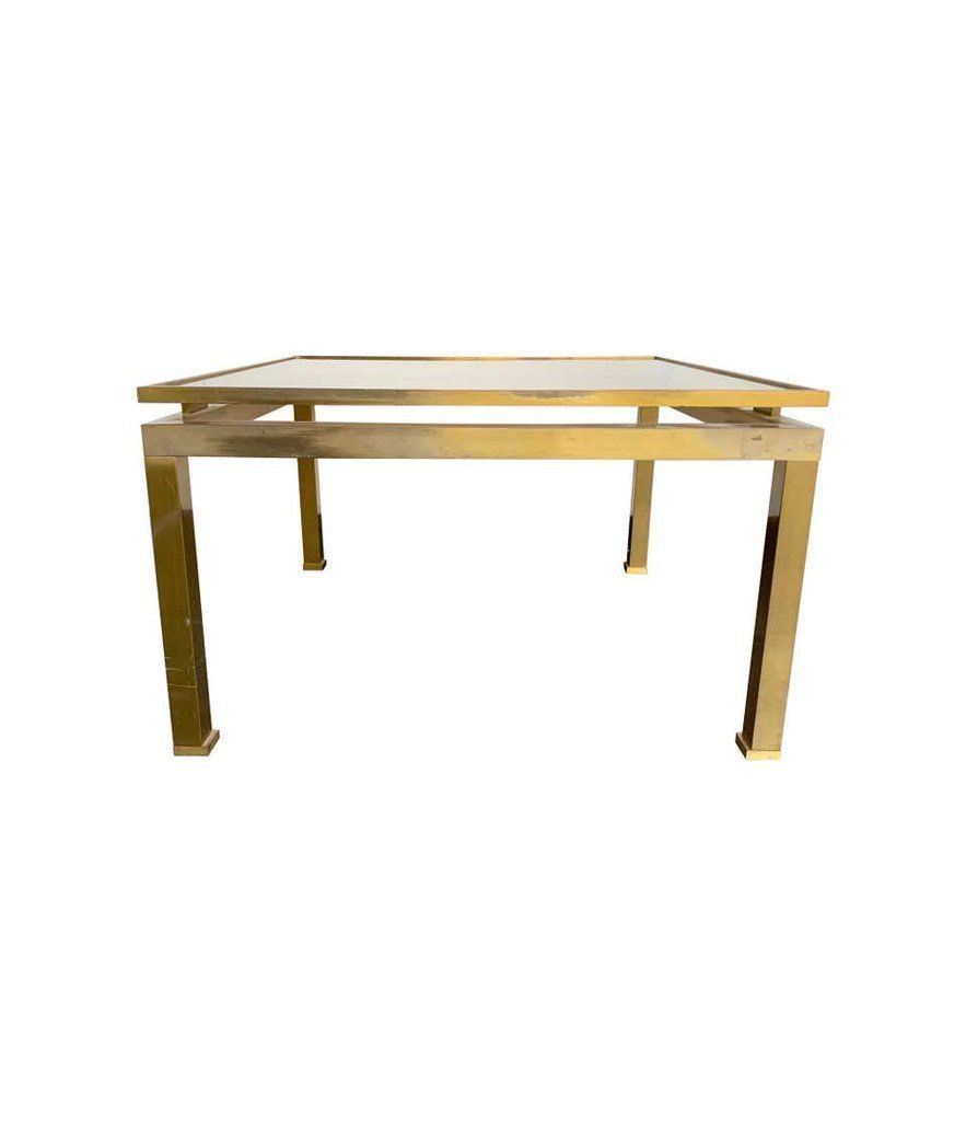 1970s Guy Lefevre Solid Brass Side Table With Smoked Glass Top photo vinterior