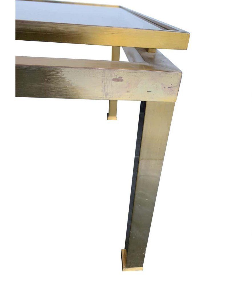 1970s Guy Lefevre Solid Brass Side Table With Smoked Glass Top photo vintage