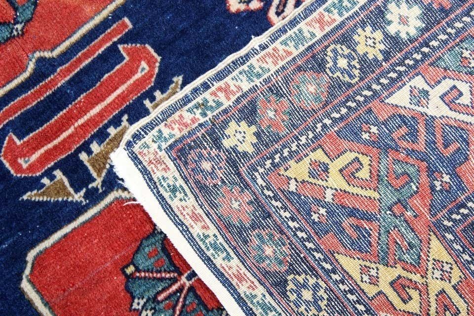 Antique Rug Caucasian Azeri, Handmade Antiqu Tradtional Caucasian Rug, Navy Area Rugs photo Textiles