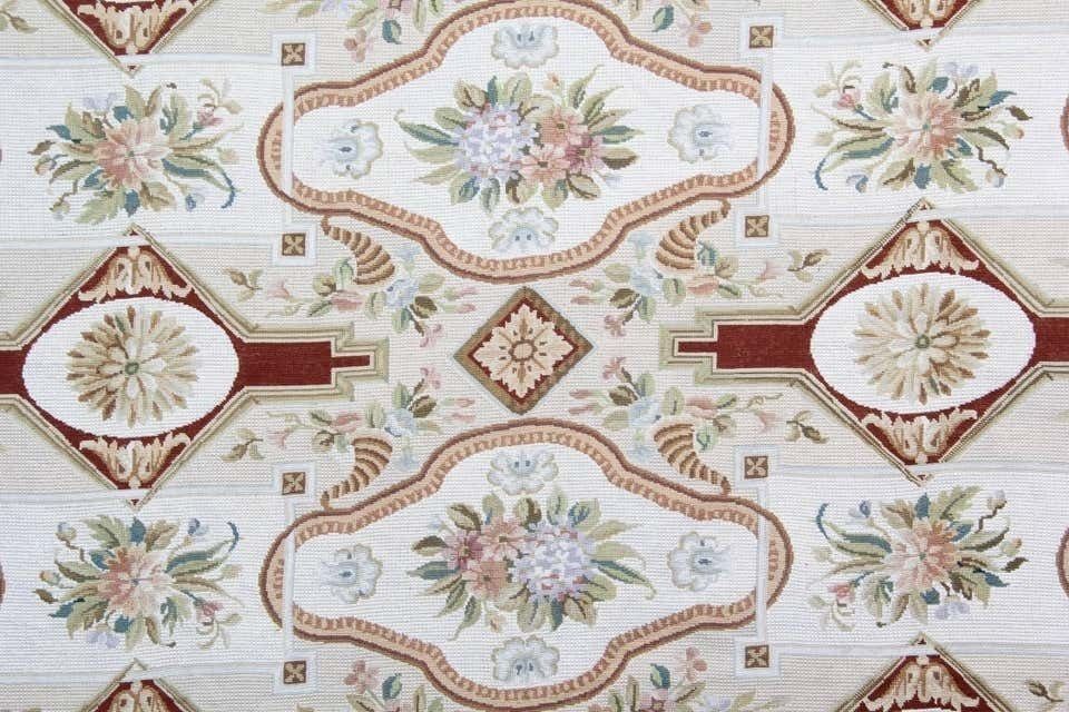 Oriental Hand Woven Needlepoint Wool Tapestry, Traditional Cream Rug  183x275cm photo for sale