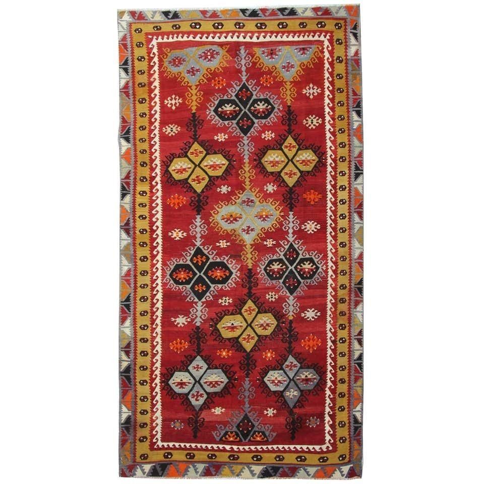 Antique Rugs, Turkish Kilim Rug, Sarkisla Carpet Rug From Anatolia