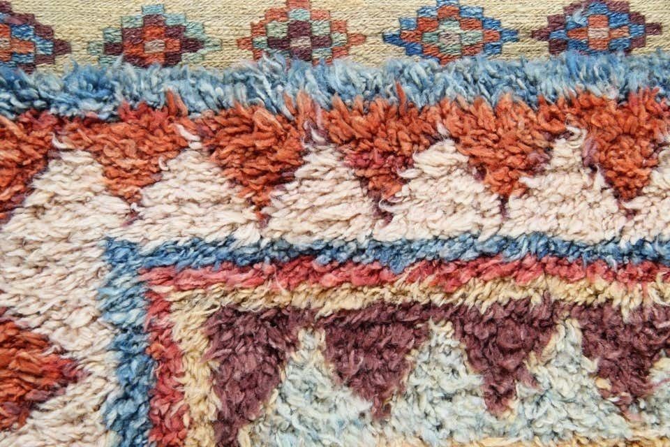 Handmade Moroccan Rugs, Shaggy Rugs, Pink And Red Primitive Carpet For Sale photo for sale