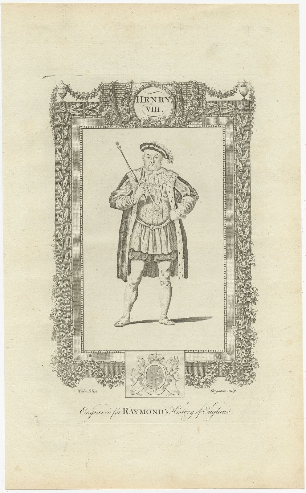Antique Print Of King Henry VIII By Raymond (C.1787)