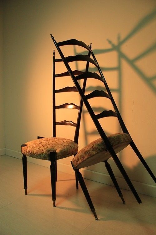 Mid Century Mahogany Pair High Back Chairs 1950 Italian Design Pier Luigi Colli photo vintage