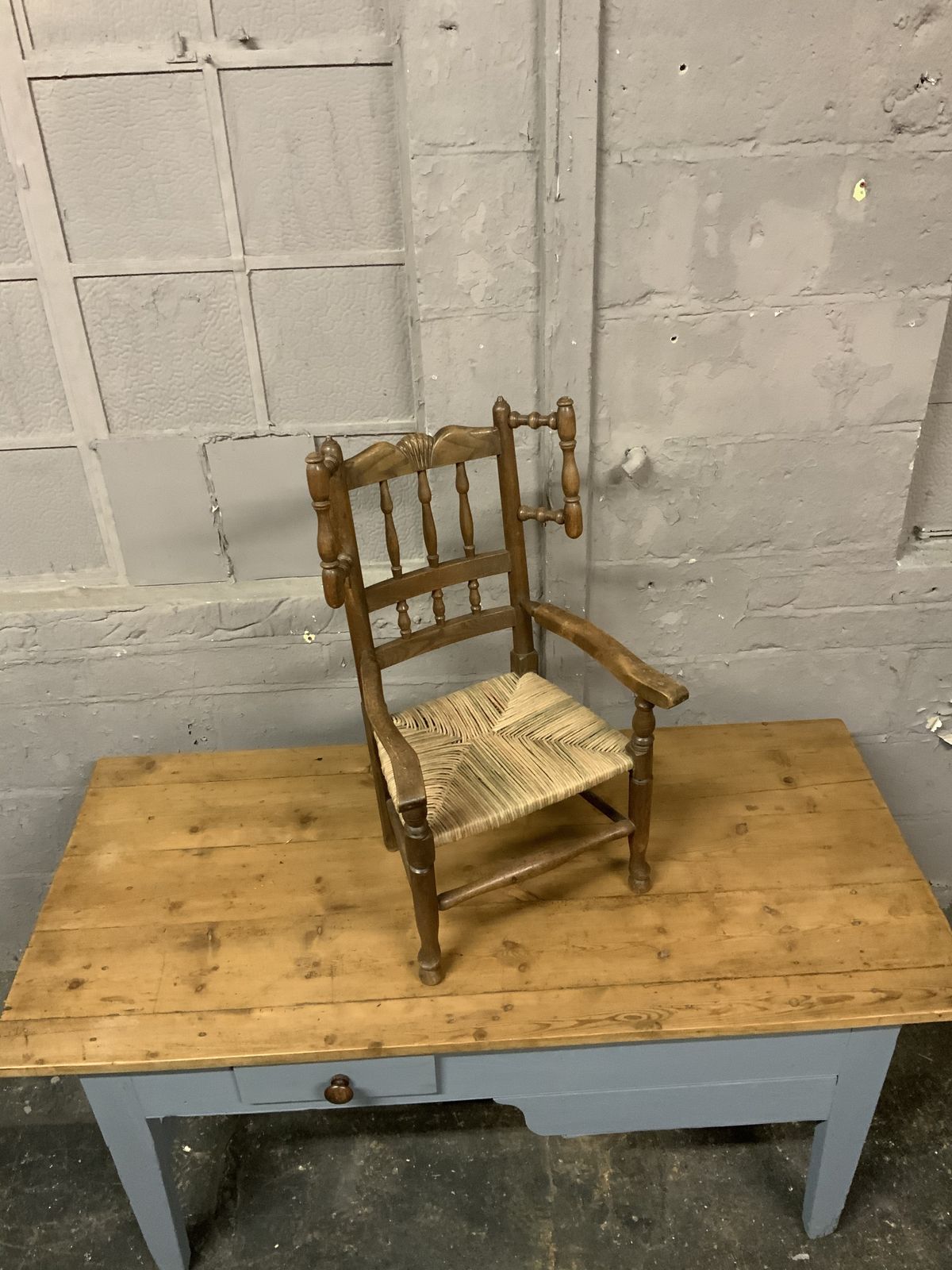 Unusual Antique Child’s Chair With Wool Winding Handles photo for sale