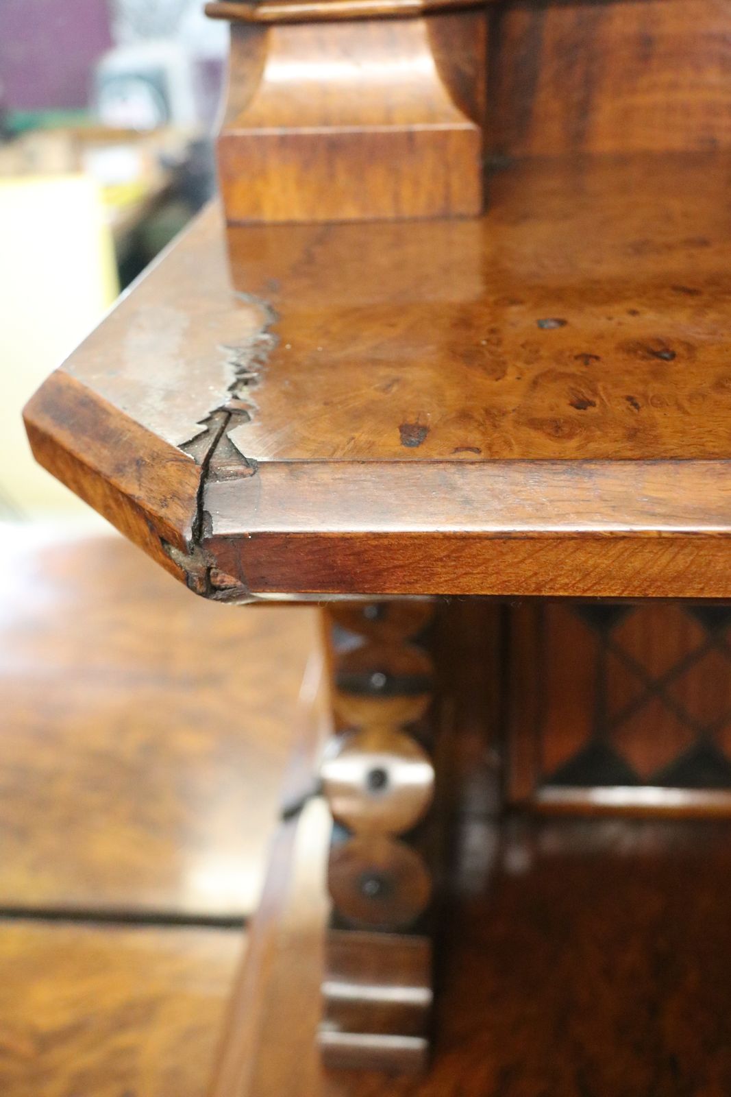 Furniture Victorian Pollard Oak And Specimen Wood Inlaid Mirror Back Sideboard In The Gothic Revival Style. photo
