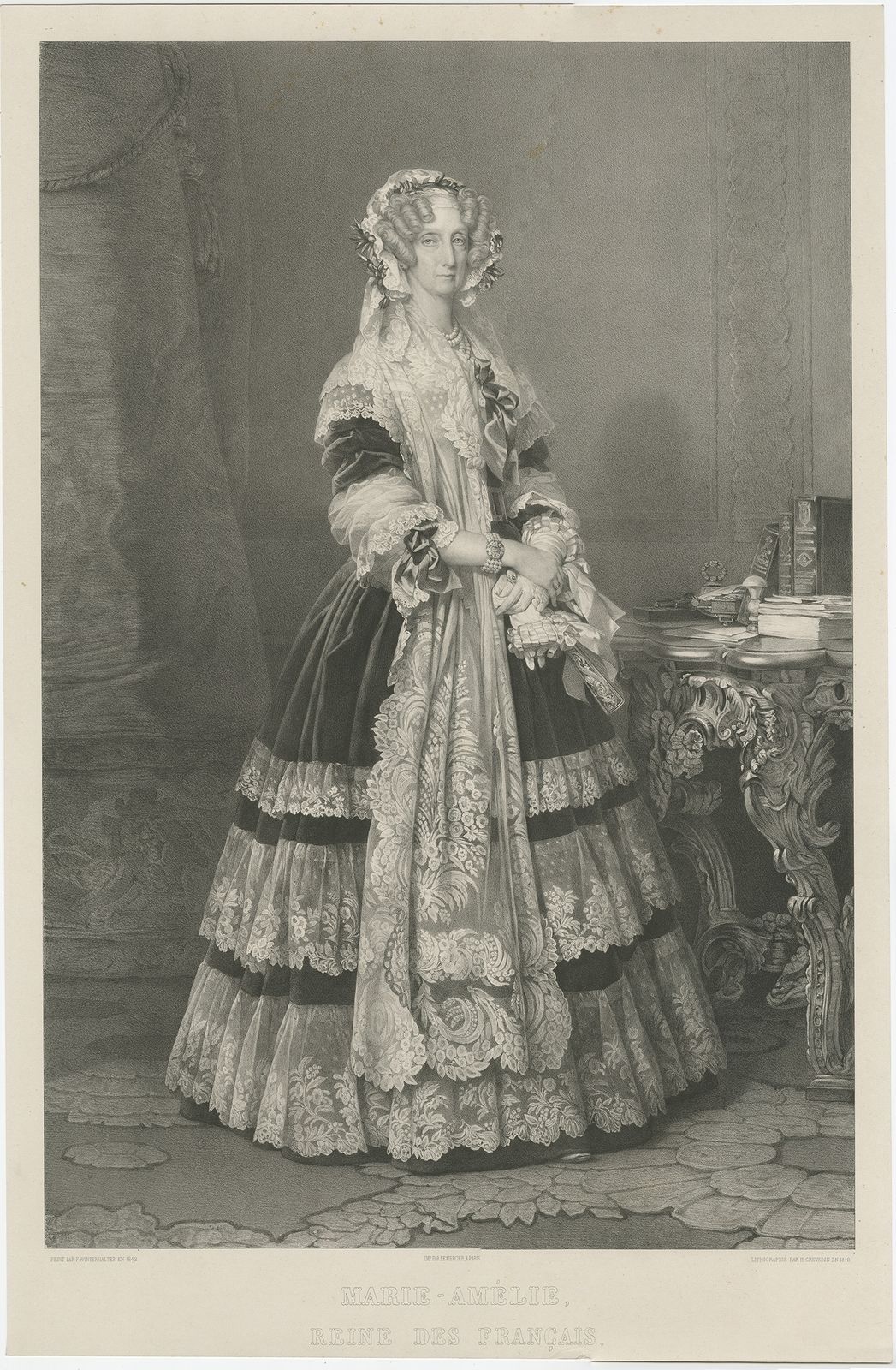 Antique Portrait Of Marie Amelia Of Naples And Sicily By Grevedon (1842)