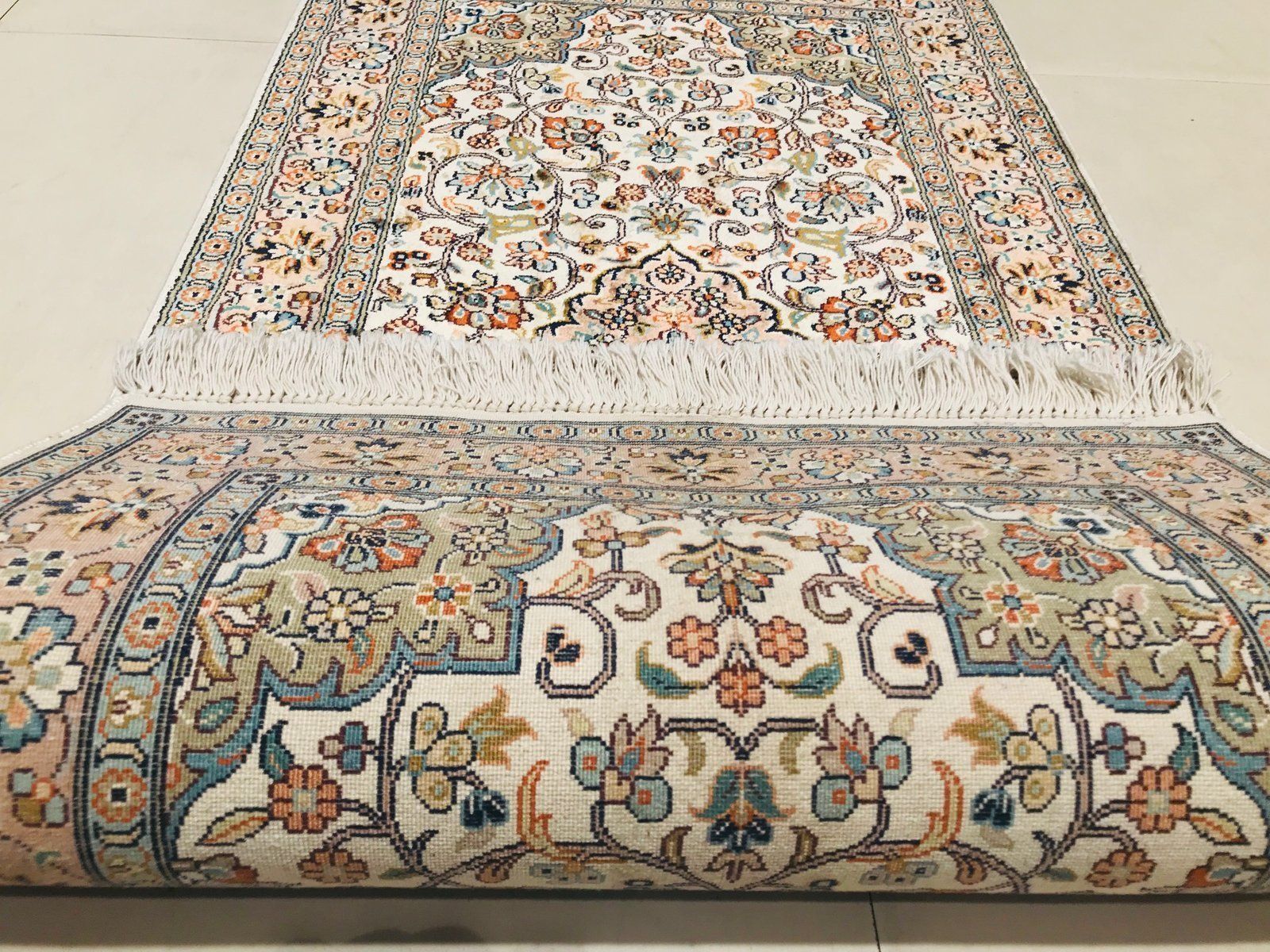 Indian Hand Knotted Silk Carpets, 1970s, Set Of 2 photo vintage
