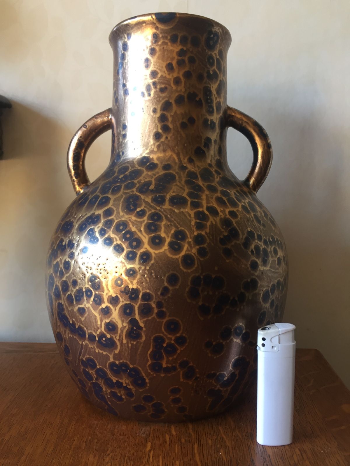 Art Deco Large Vase By Leon Pointu, France With Gold Spattered Glaze C1920 photo vinterior